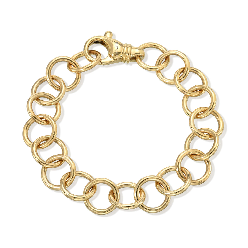 SINGLE STONE CLUB BRACELET featuring Handcrafted 18K gold round link bracelet. Charms sold separately. Bracelet measures 7.5". Please inquire for additional customization.