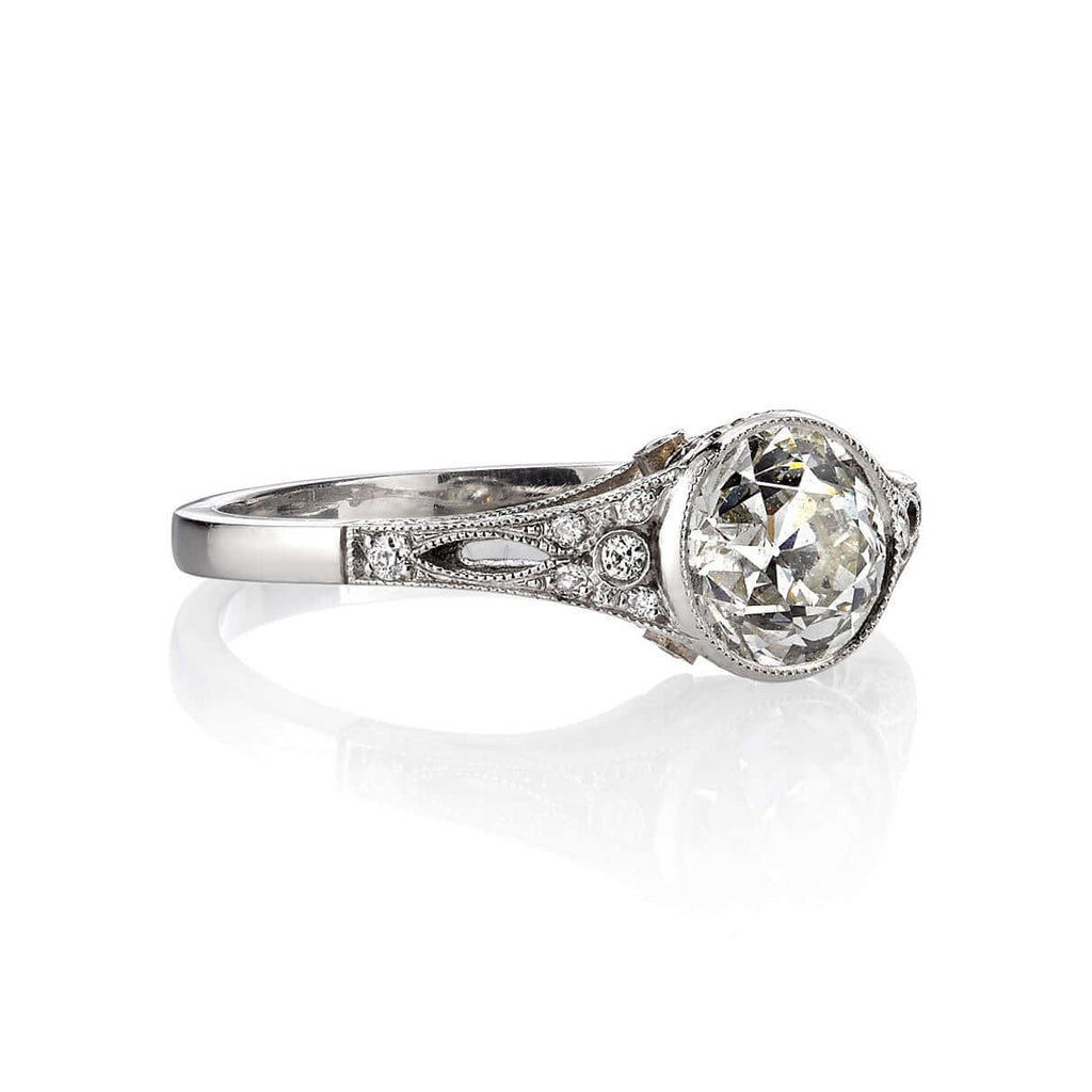 SINGLE STONE CORINNE RING featuring 1.14ct I/VS1 EGL certified old European cut diamond with 0.08ctw old European cut accent diamonds set in a handcrafted platinum mounting.
