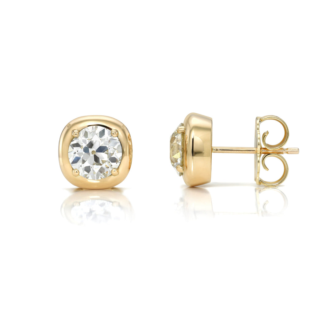 SINGLE STONE CORI STUDS | Earrings featuring 2.95ctw L/VS1-VS2 GIA certified old European cut diamonds prong set in handcrafted 18k yellow gold stud earrings.