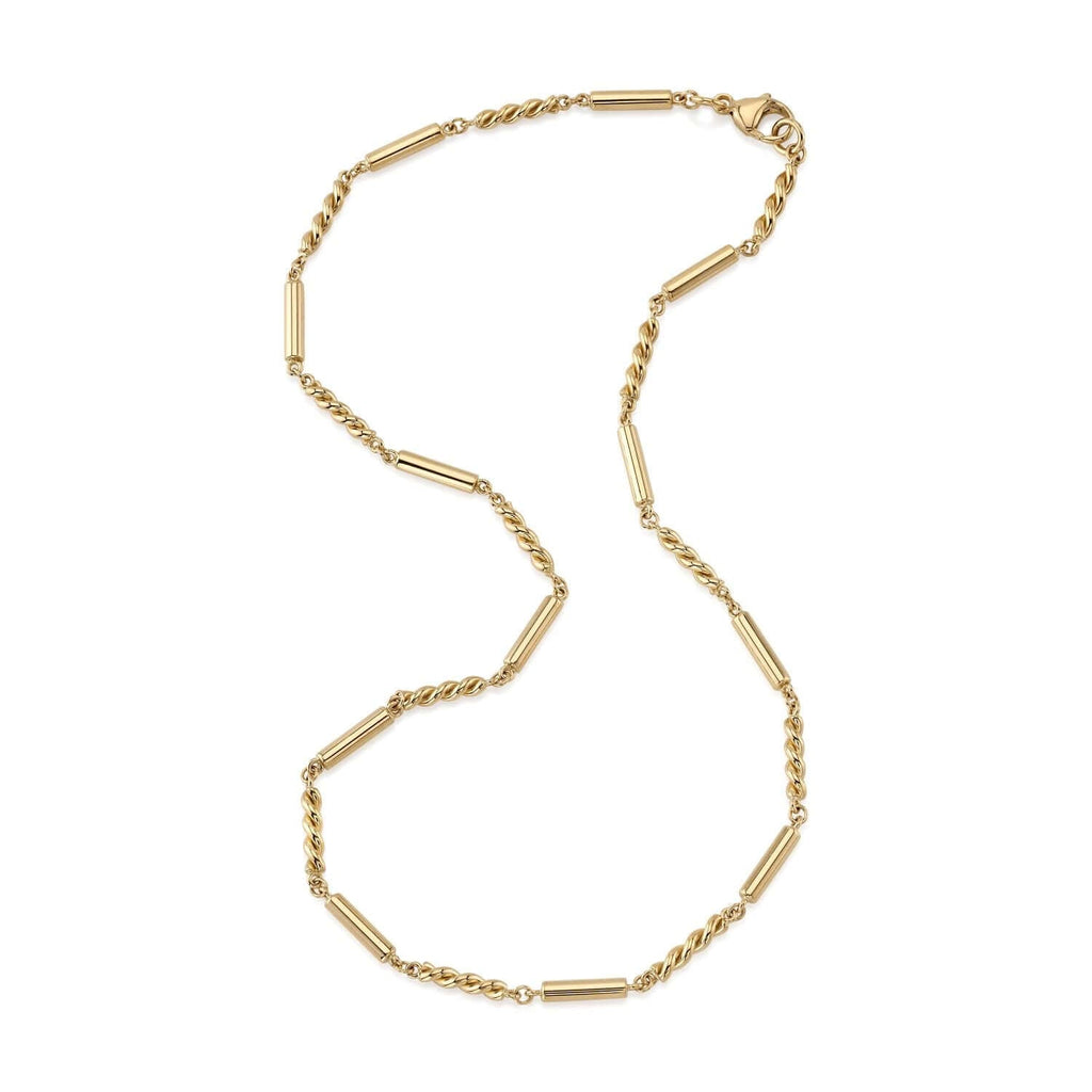 SINGLE STONE DARLA NECKLACE featuring Handcrafted 18K yellow gold alternating cylindrical and twisted link necklace. Necklace available in 17.25" or 23" lengths.