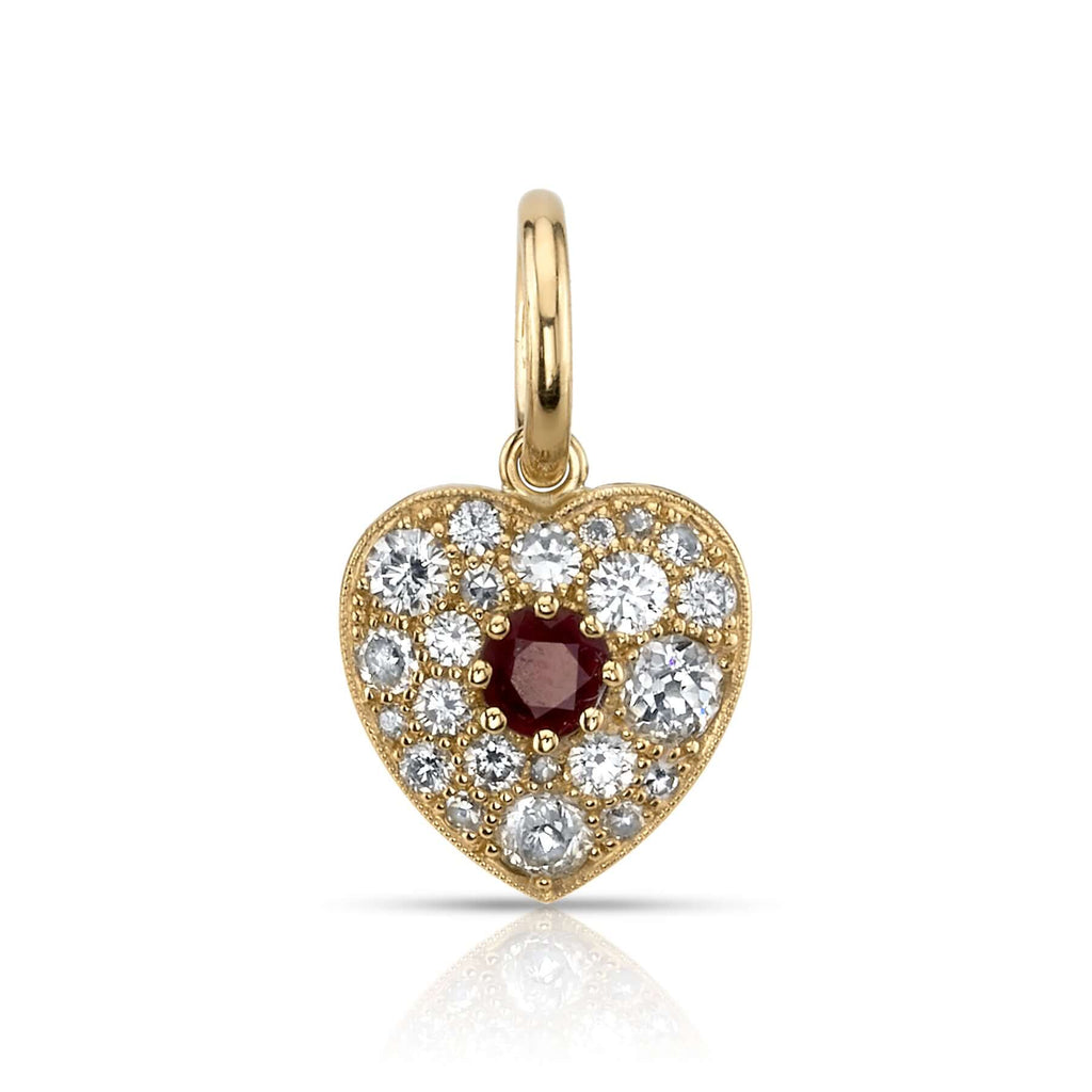 SINGLE STONE SMALL COBBLESTONE HEART WITH GEMSTONES PENDANT featuring Approximately 0.80ctw various old cut and round brilliant cut diamonds set in a handcrafted 18K yellow gold heart pendant with an approximately 0.25ctw old European cut diamond or color