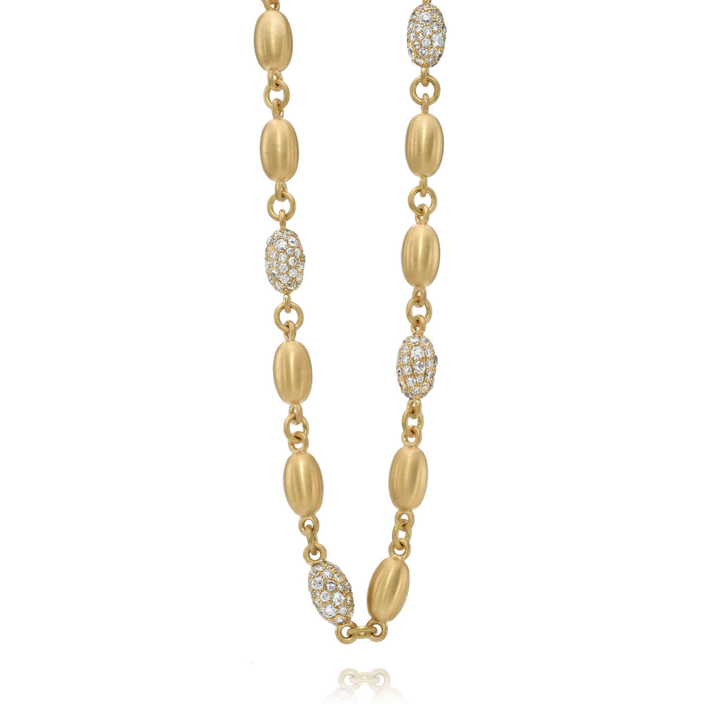 DOROTHY LUXE NECKLACE, COBBLESTONE, Approximately 10.50ctw varying old and round brilliant cut diamonds set in a handcrafted 18K yellow gold large bead necklace. Available in a polished or satin finish. Necklace measures 17.25"., NECKLACES, SINGLE STONE
