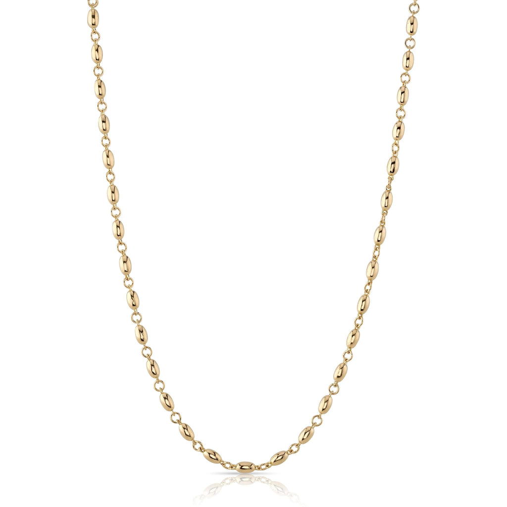SINGLE STONE DOROTHY NECKLACE featuring Handcrafted 18K yellow gold oval rosary bead necklace. Necklace measures 17".