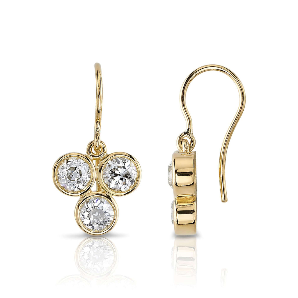 SINGLE STONE EBONY DROPS | Earrings featuring 1.54ctw J-K/VS-SI old European and antique old mine cut diamonds mounted in handcrafted 18K yellow gold drop earrings.