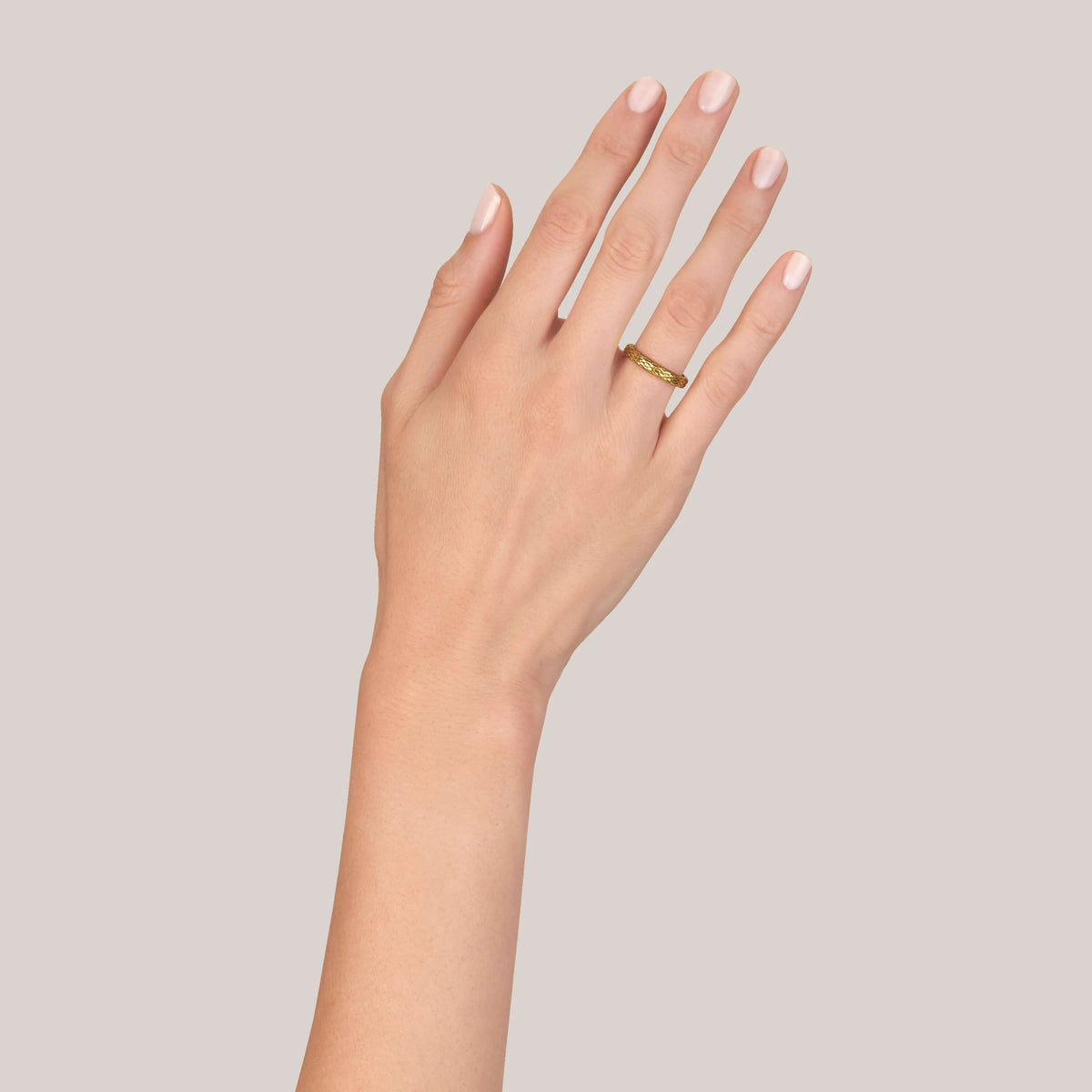 SINGLE STONE LARGE EDEN BAND | 3mm handcrafted 18K oxidized yellow gold ladies' snake scale pattern band. Please inquire for additional customization.
