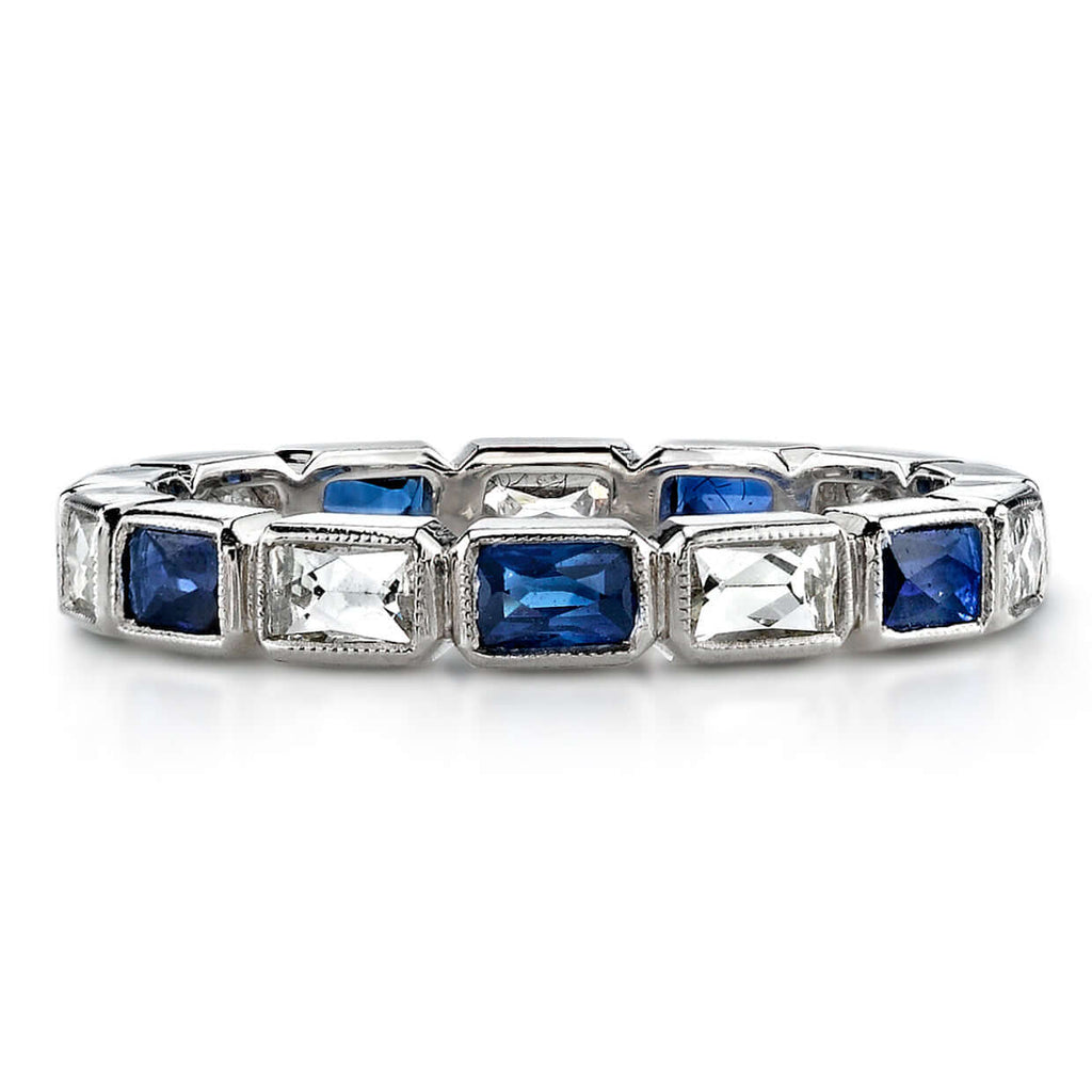 SINGLE STONE LARGE JULIA WITH GEMSTONES BAND | Approximately 0.80ctw G-H/VS French cut diamonds and 1.10ctw French cut gemstones bezel set in a handcrafted eternity band. Band also available with approximately 1.90ctw all gemstones. Approximate band width