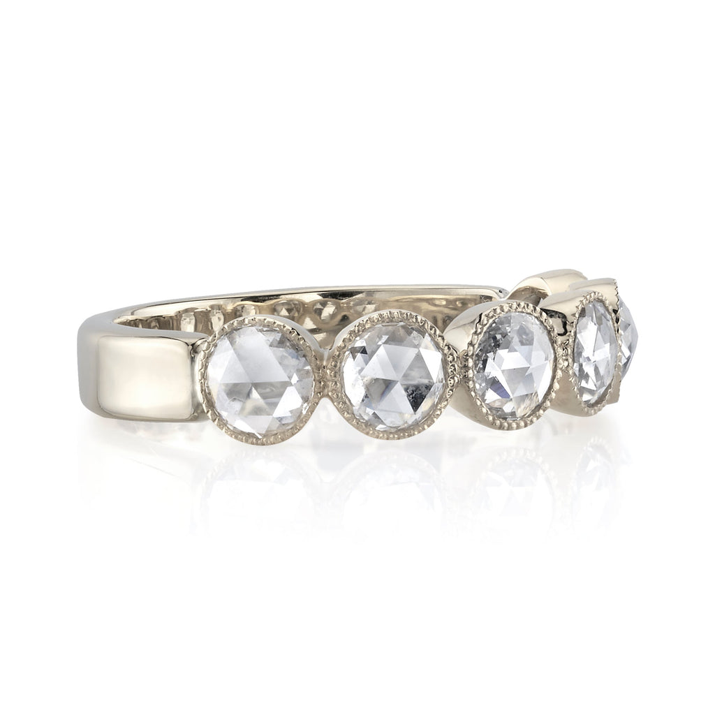 SINGLE STONE LARGE GABBY HALF BAND BAND | Approximately 1.50-1.70ctw old European cut diamonds set in a handcrafted bezel set half-eternity band. Approximate band width 4.8mm.