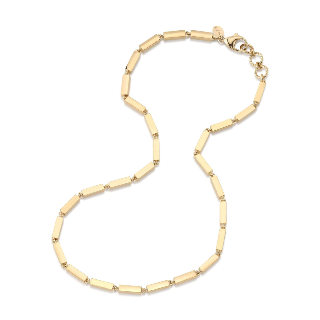 SINGLE STONE GIANA NECKLACE featuring Handcrafted 18K yellow gold full bar necklace. Necklace measures 17".