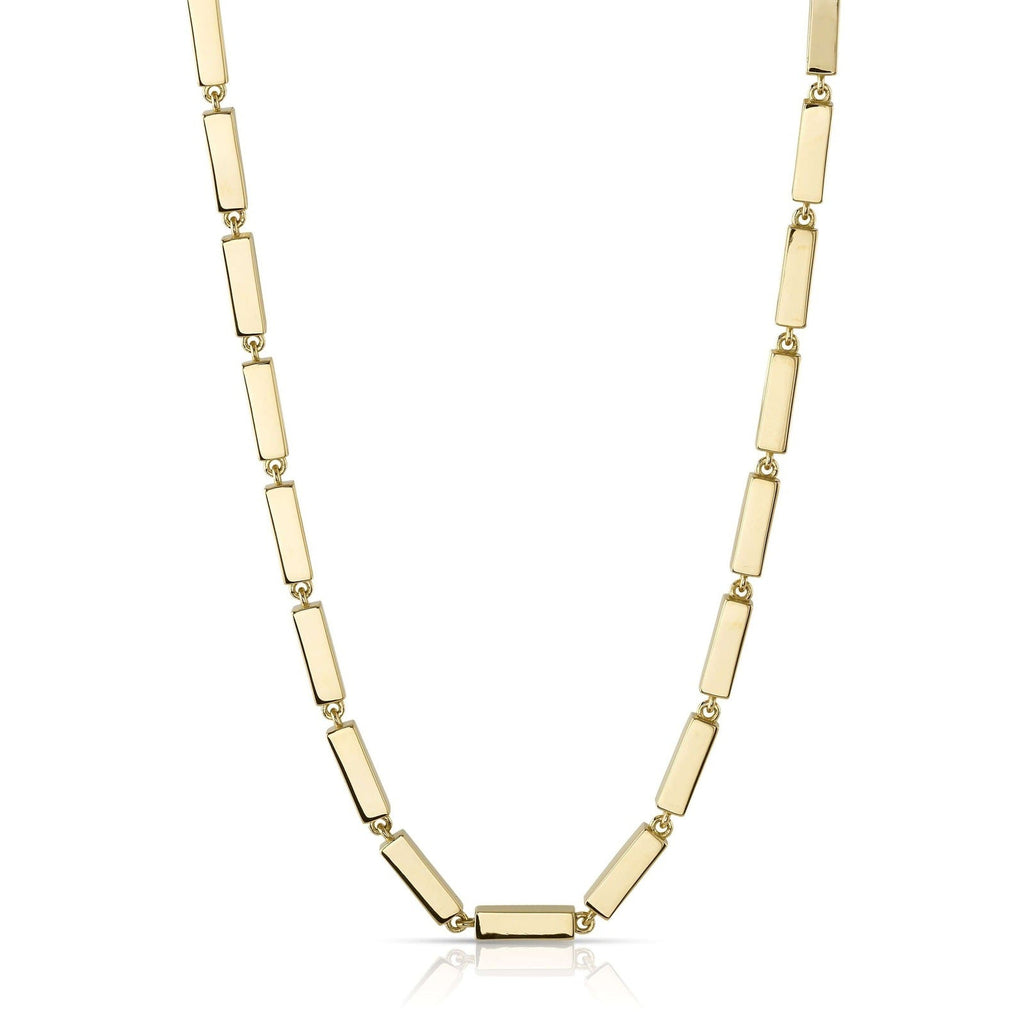 SINGLE STONE GIANA NECKLACE featuring Handcrafted 18K yellow gold full bar necklace. Necklace measures 17".