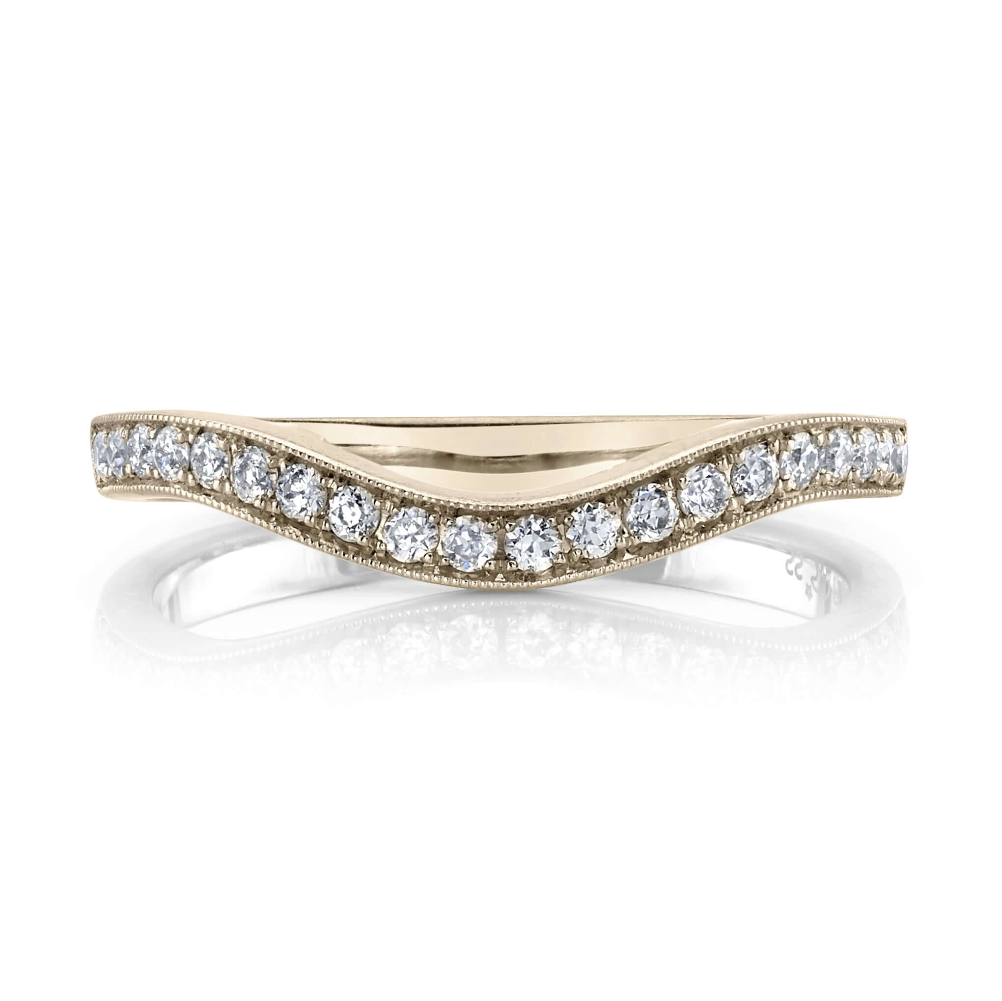 SINGLE STONE GRACE WITH DIAMONDS BAND | 2mm handcrafted curved band with approximately 0.30ctw G-H/VS old European cut diamonds. Please inquire for additional customization.
