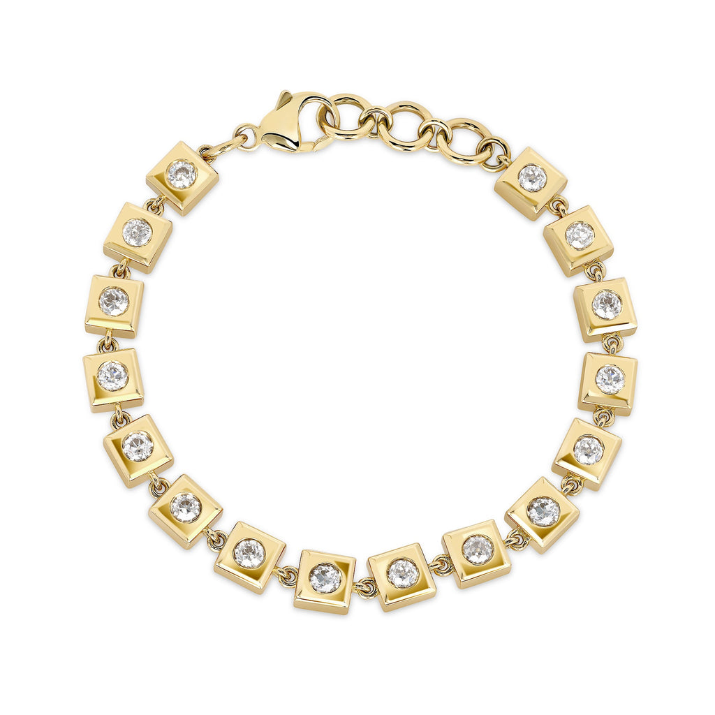 SINGLE STONE HUDSON BRACELET featuring Approximately 2.00-2.20ctw G-H/VS-SI old European cut diamonds set in a handcrafted 18K yellow gold tennis bracelet. Bracelet measures 7"
