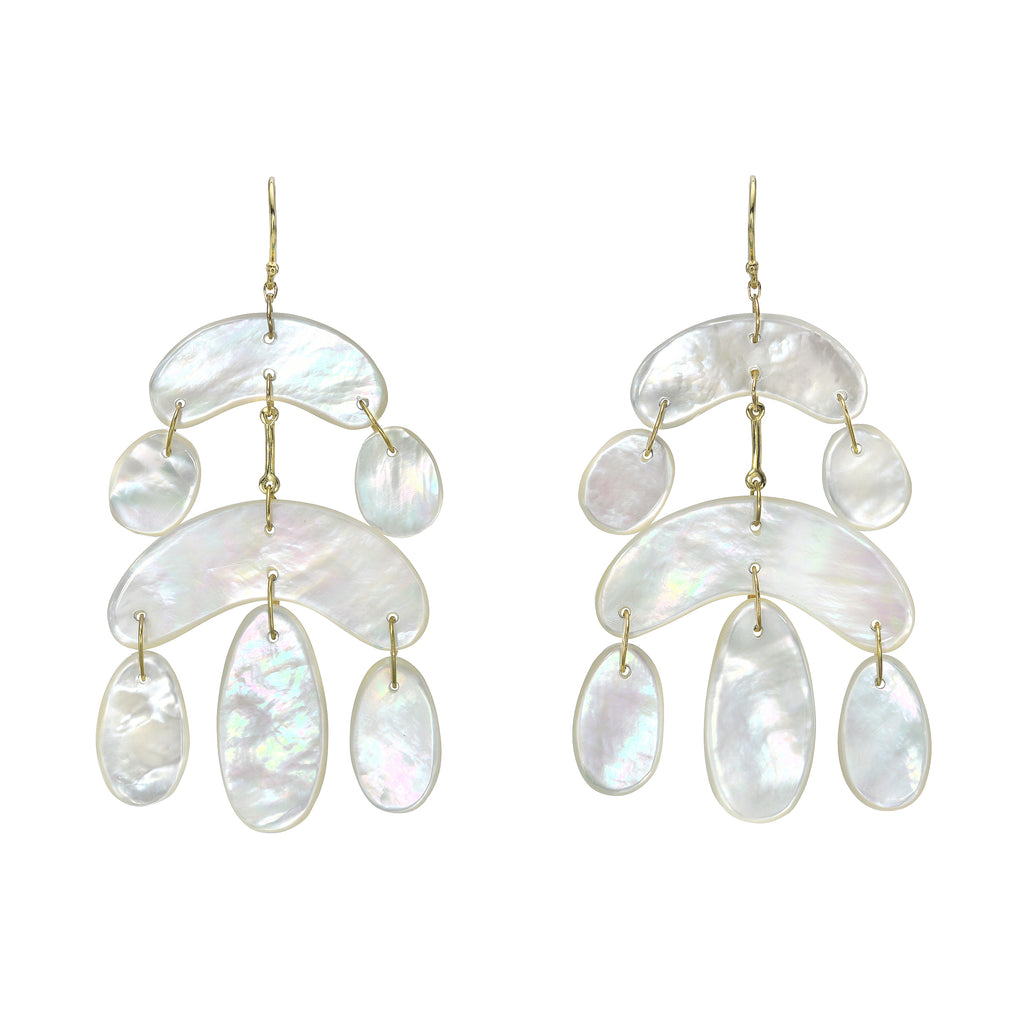 MOTHER OF PEARL MINI CHANDELIER EARRINGS, 18k yellow gold Hand-cut mother of pearl Assembled in New York, Earrings, Ten Thousand Things