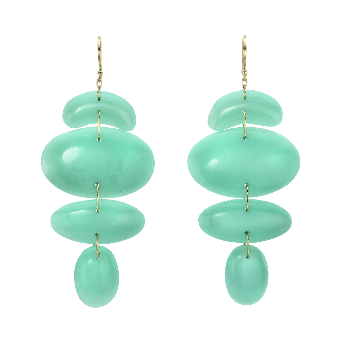 OVAL TOTEM CHRYSOPRASE EARRINGS, 18k yellow gold 
Hand-cut chrysoprase 
Assembled in New York, Earrings, Ten Thousand Things