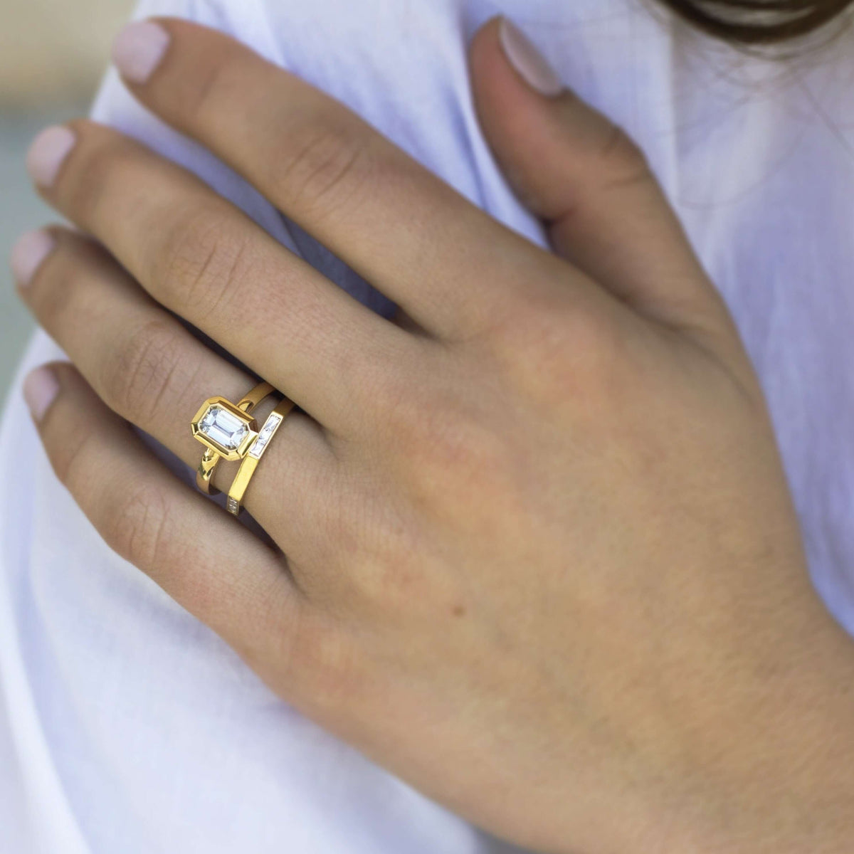 SINGLE STONE JACQUELINE BAND | Approximately 0.40ctw G-H/VS French cut diamonds set in a handcrafted sectional band. Approximate band width 2mm. Please inquire for additional customization.