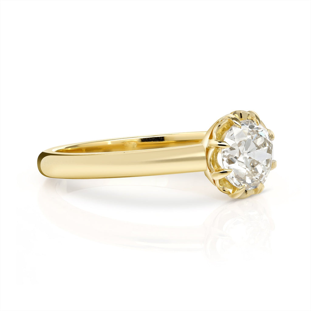 SINGLE STONE JOLENE RING featuring 0.73ct L/VS2 GIA certified old European cut diamond prong set in a handcrafted 18K yellow gold mounting.