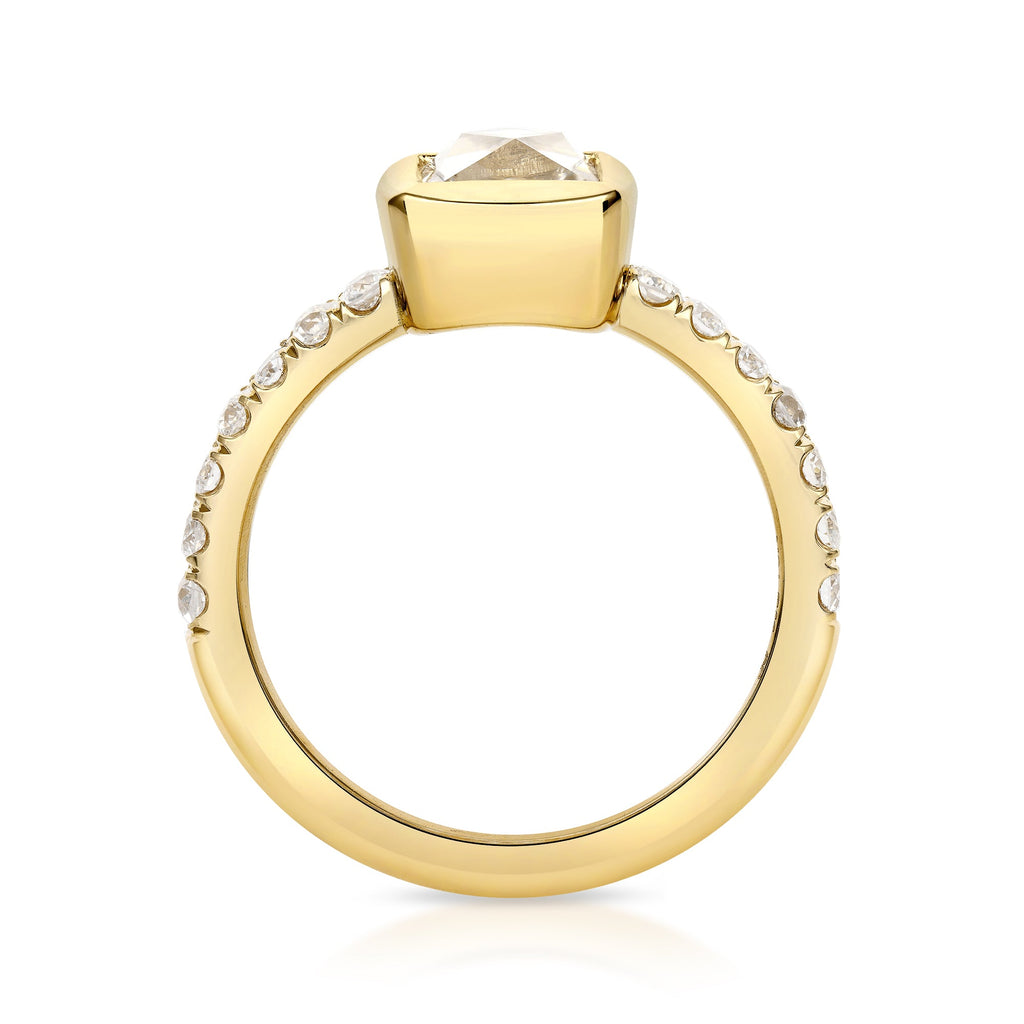 SINGLE STONE KARINA RING featuring 1.39ct J/VS1 GIA certified French cut diamond with 0.43ctw old European cut accent diamonds set in a handcrafted 18K yellow gold mounting.