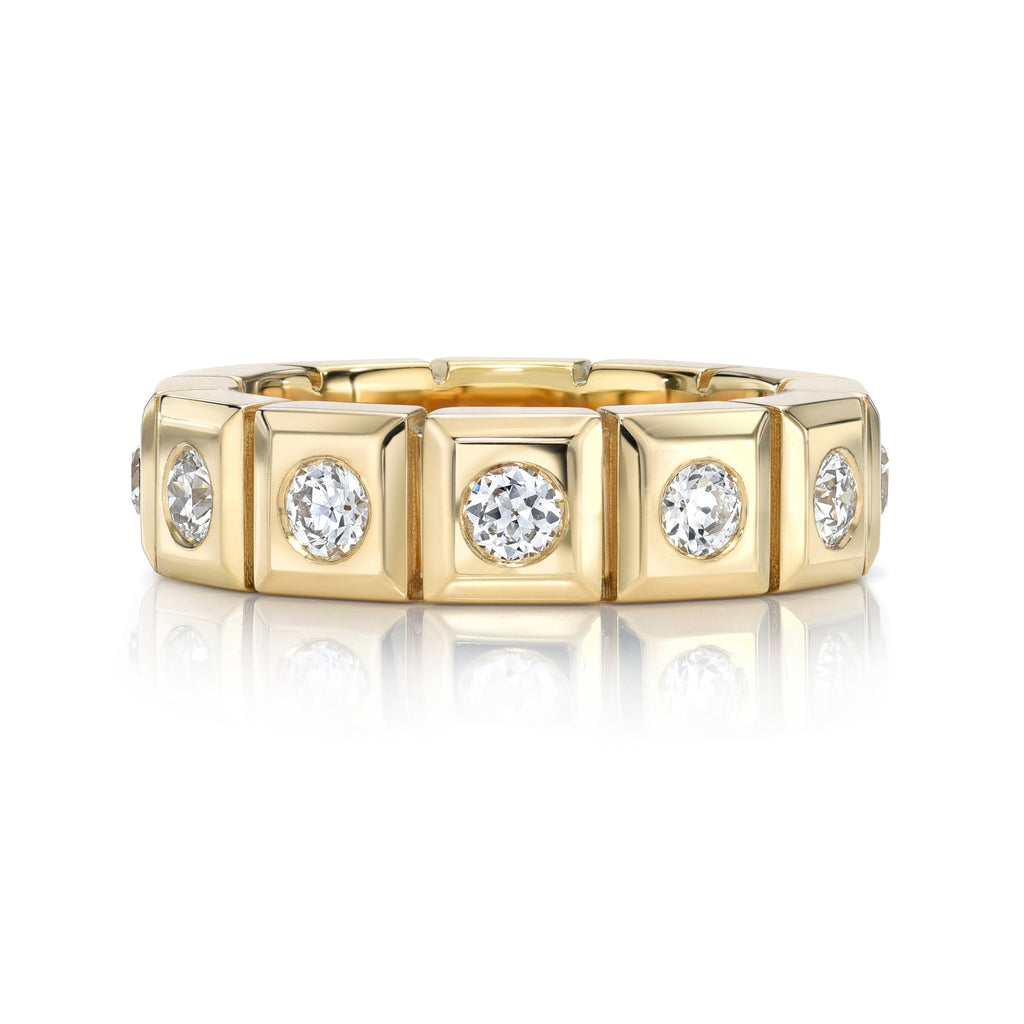 Single Stone HUDSON Band featuring Approximately 1.00ctw G-H/VS Old European cut diamonds bezel set in a handcrafted 18K yellow gold mounting.