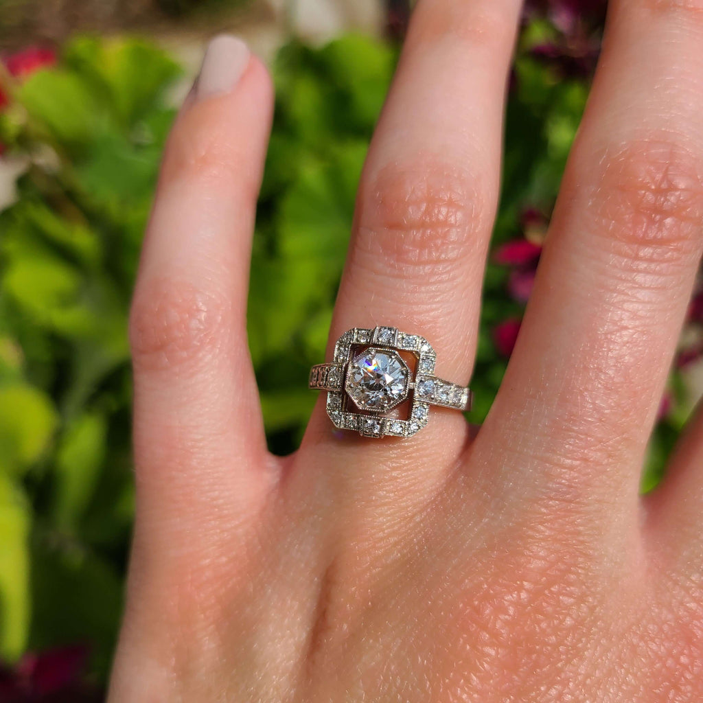 SINGLE STONE KATIE RING featuring 0.69ct K/VS2 GIA certified old European cut diamond with 0.35ctw old European cut accent diamonds set in a handcrafted platinum mounting.