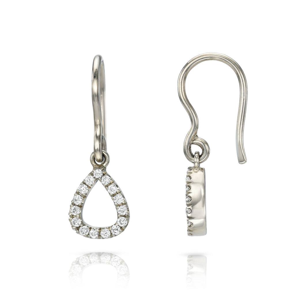 SINGLE STONE KEELY DROPS WITH DIAMONDS | Earrings featuring Handcrafted 18K champagne white gold drop earrings with 0.16ctw G-H/VS old European cut accent diamonds.