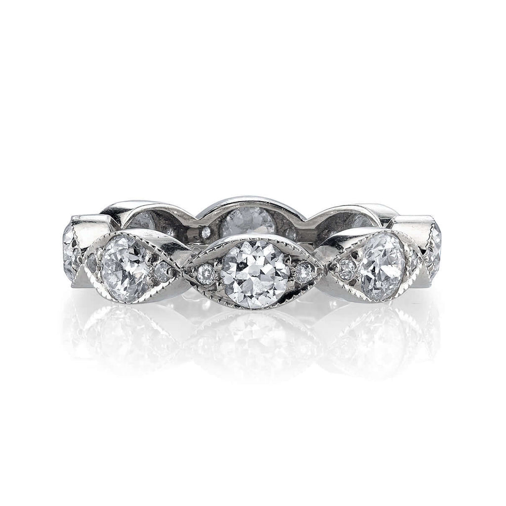 SINGLE STONE KELLY BAND | Approximately 1.40ctw old European cut diamonds set in a handcrafted marquise shaped eternity band. Approximate band width 4mm. Please inquire for additional customization.