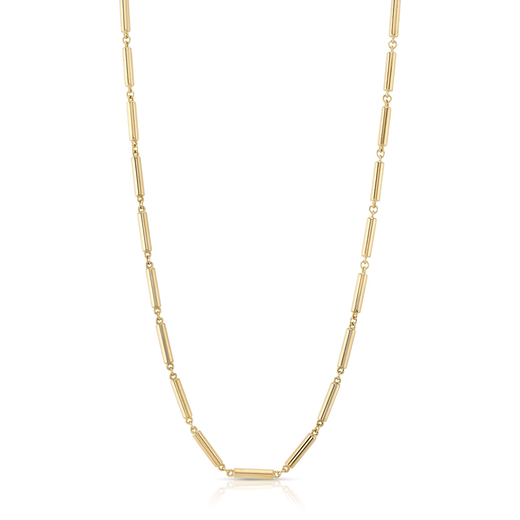 SINGLE STONE LEDA NECKLACE featuring Handcrafted 18K yellow gold cylindrical link necklace. Available in 17" and 22.5" lengths.