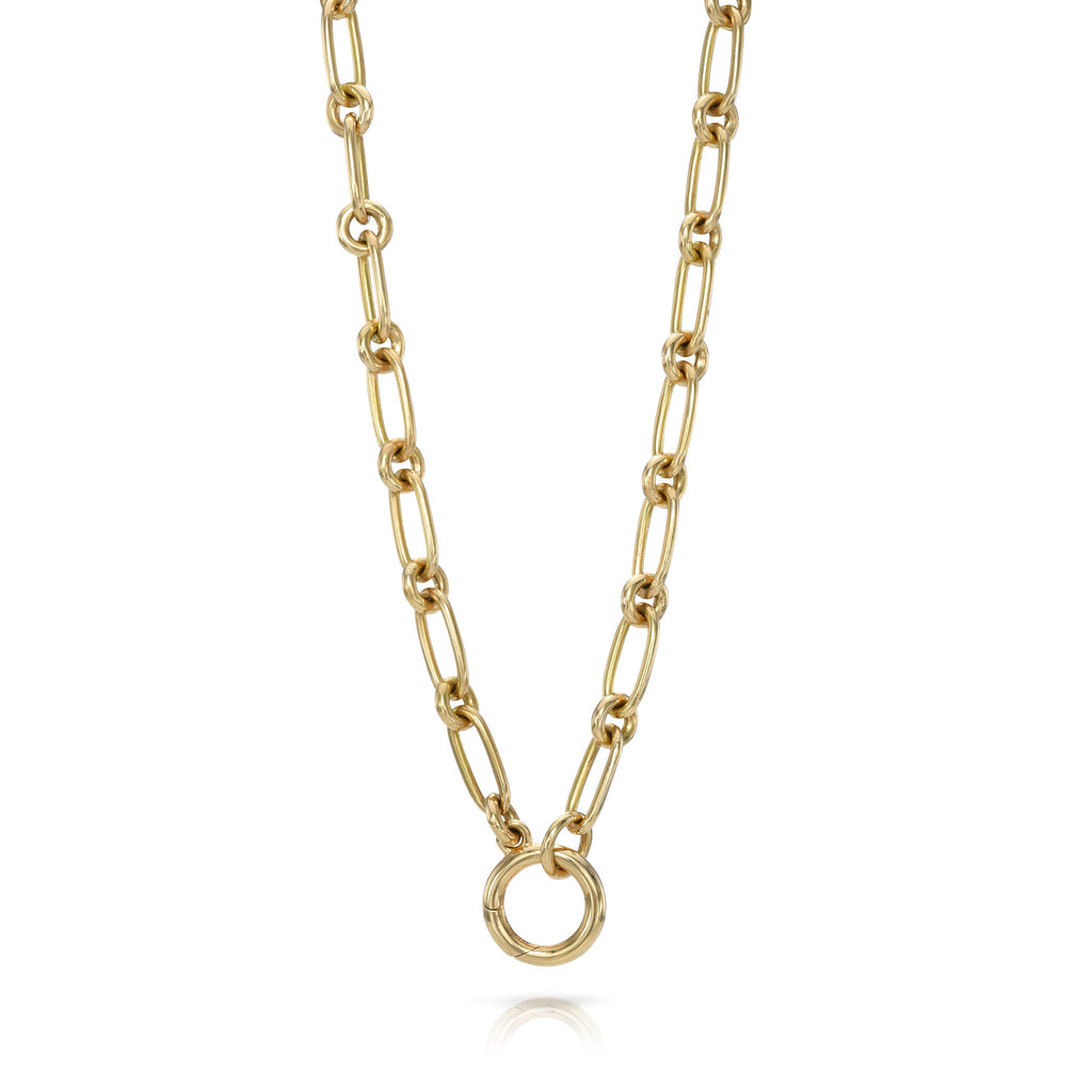 SINGLE STONE LO ANNEX featuring Handcrafted 18K yellow gold oval and round link chain with charm holder.