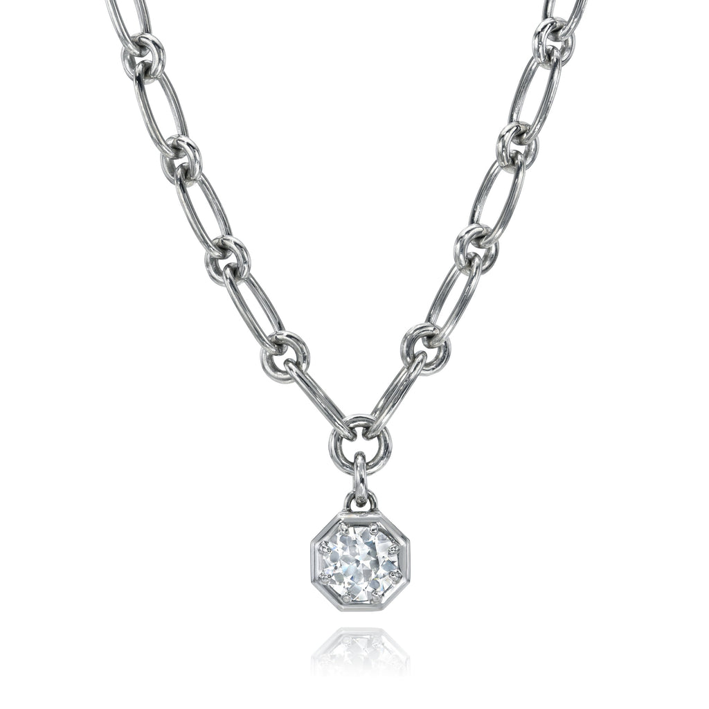 2.02ct J/SI1 GIA certified old European cut diamond prong set on our handcrafted platinum Lo necklace