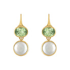 LOUISE EARRINGS, 18k yellow gold 
Green tourmaline 
Pearl, Earrings, Jade Ruzzo