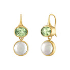 LOUISE EARRINGS, 18k yellow gold 
Green tourmaline 
Pearl, Earrings, Jade Ruzzo