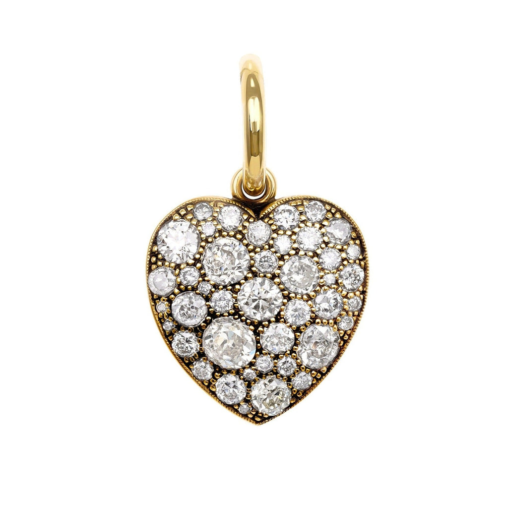 SINGLE STONE MEDIUM COBBLESTONE HEART PENDANT featuring Approximately 2.00ctw various old cut and round brilliant cut diamonds set in a handcrafted 18K yellow gold heart pendant. Charm measures 17mm x 19mm. Price does not include chain.