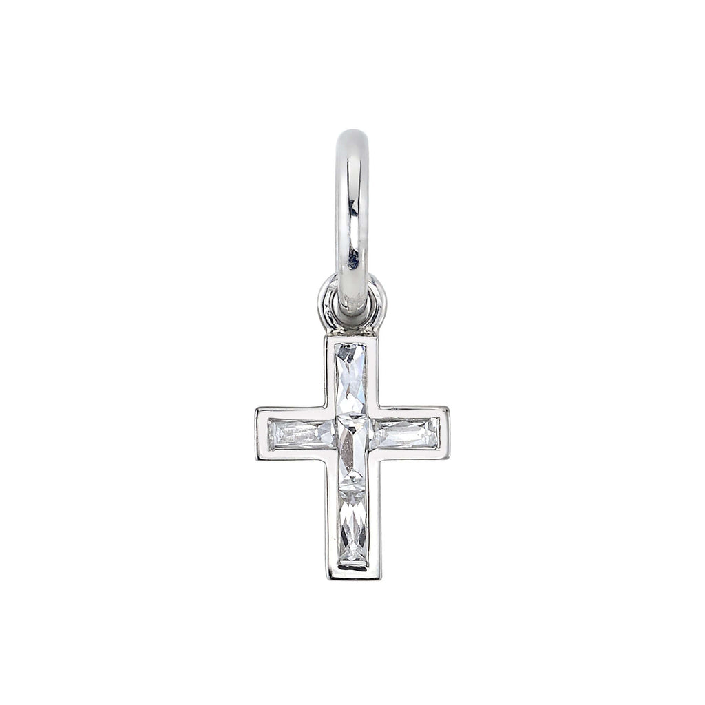 SINGLE STONE MINI FRENCH CUT CARMELA CROSS PENDANT featuring Approximately 0.30ctw G-H/VS French cut diamonds set in a handcrafted cross. Cross measures 8.20mm x 9.80mm. Price does not include chain.