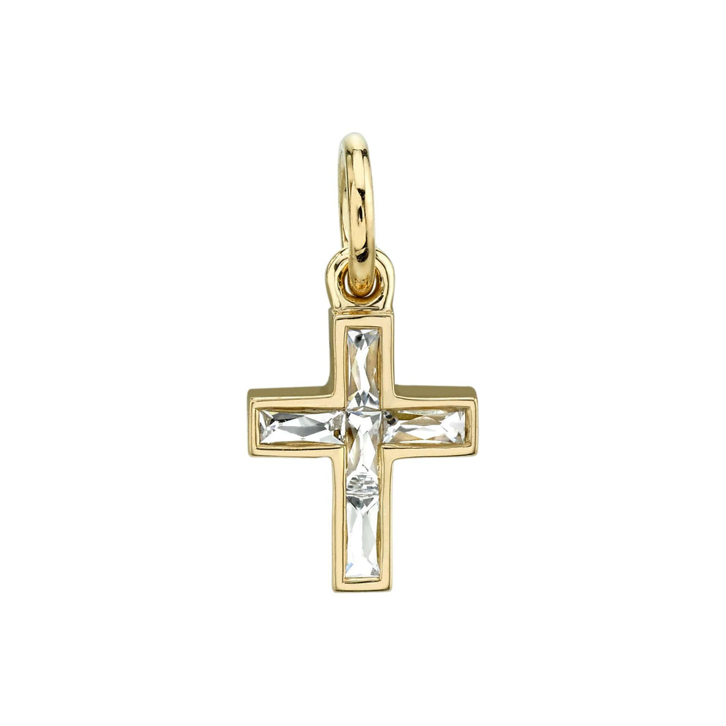SINGLE STONE MINI FRENCH CUT CARMELA CROSS PENDANT featuring Approximately 0.30ctw G-H/VS French cut diamonds set in a handcrafted cross. Cross measures 8.20mm x 9.80mm. Price does not include chain.