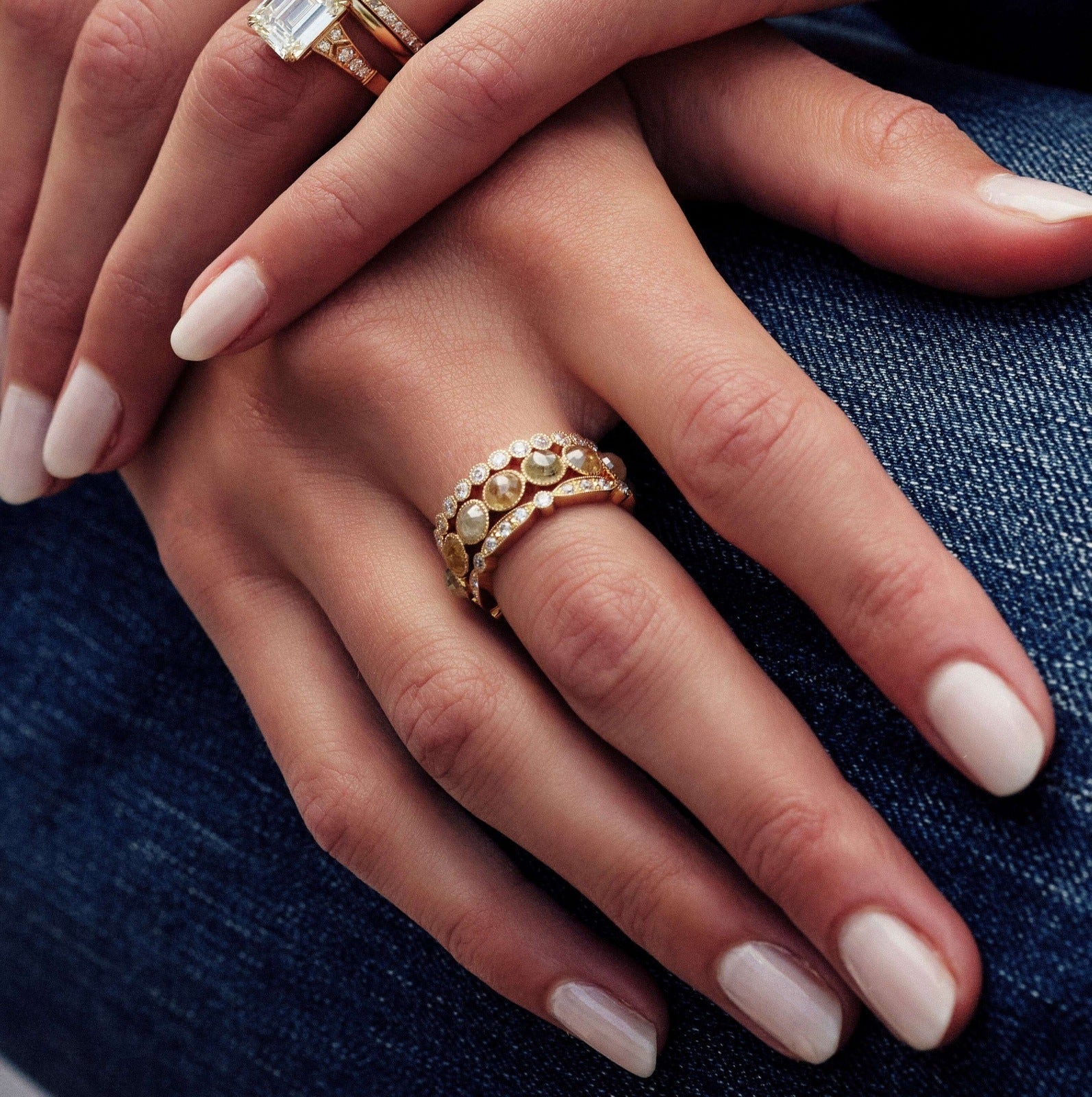 SINGLE STONE MINI GABBY BAND | Approximately 0.70ctw old European cut diamonds set in a handcrafted bezel set eternity band. Approximate band width 2.4mm. Please inquire for additional customization,