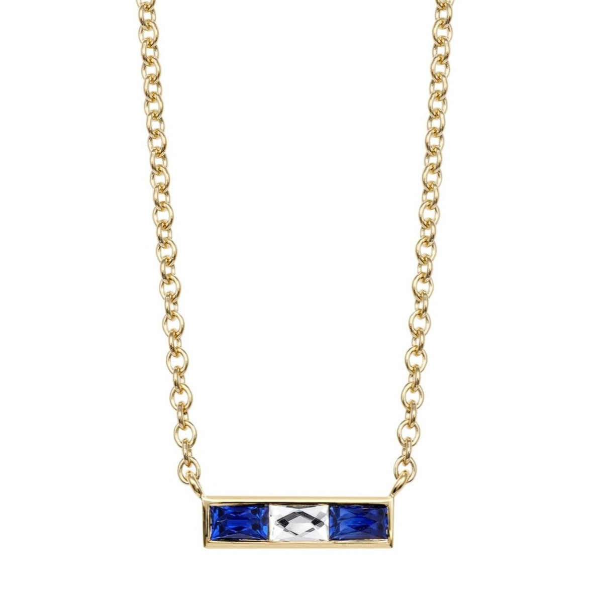 SINGLE STONE MONET NECKLACE WITH DIAMONDS AND GEMSTONES featuring Approximately 0.15ct French cut diamonds set between approximately 0.30ctw French cut gemstones bezel set on a handcrafted 18K yellow gold necklace. Necklace measures 17".