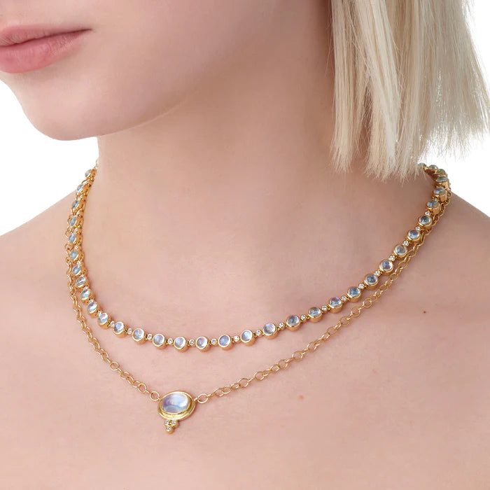 BLUE MOONSTONE LINK NECKLACE, 18k yellow gold 16.20tw royal blue moonstone 0.88tw diamonds 16 & 18 inches in length, Necklace, Temple St. Clair