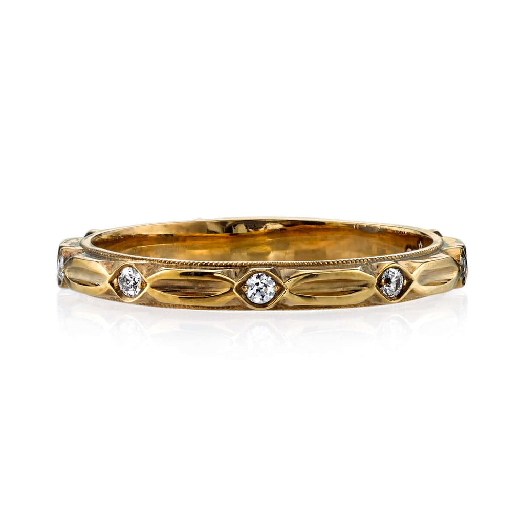 SINGLE STONE KENNEDY BAND | Approximately 0.20ctw single cut diamonds set in an oxidized, handcrafted 18K gold eternity band. Approximate band width 2mm. Please inquire for additional customization.