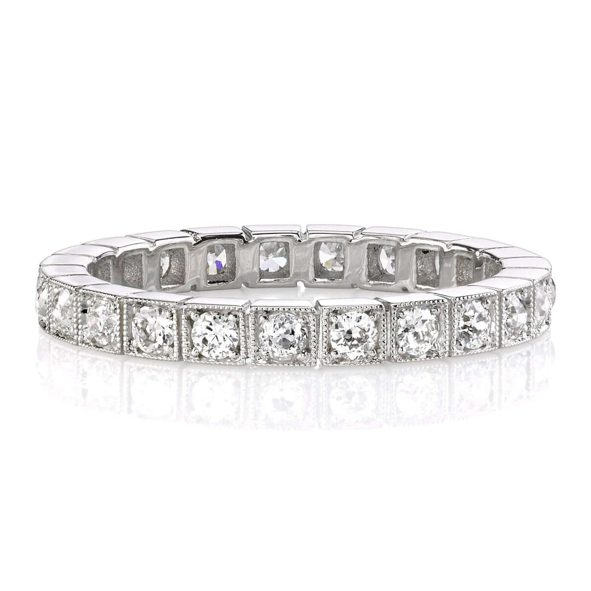 SINGLE STONE BECCA BAND | Approximately 0.75ctw G-H/VS old European cut diamonds set in a handcrafted square sectional eternity band. Approximate band width 2.5mm. Please inquire for additional customization.