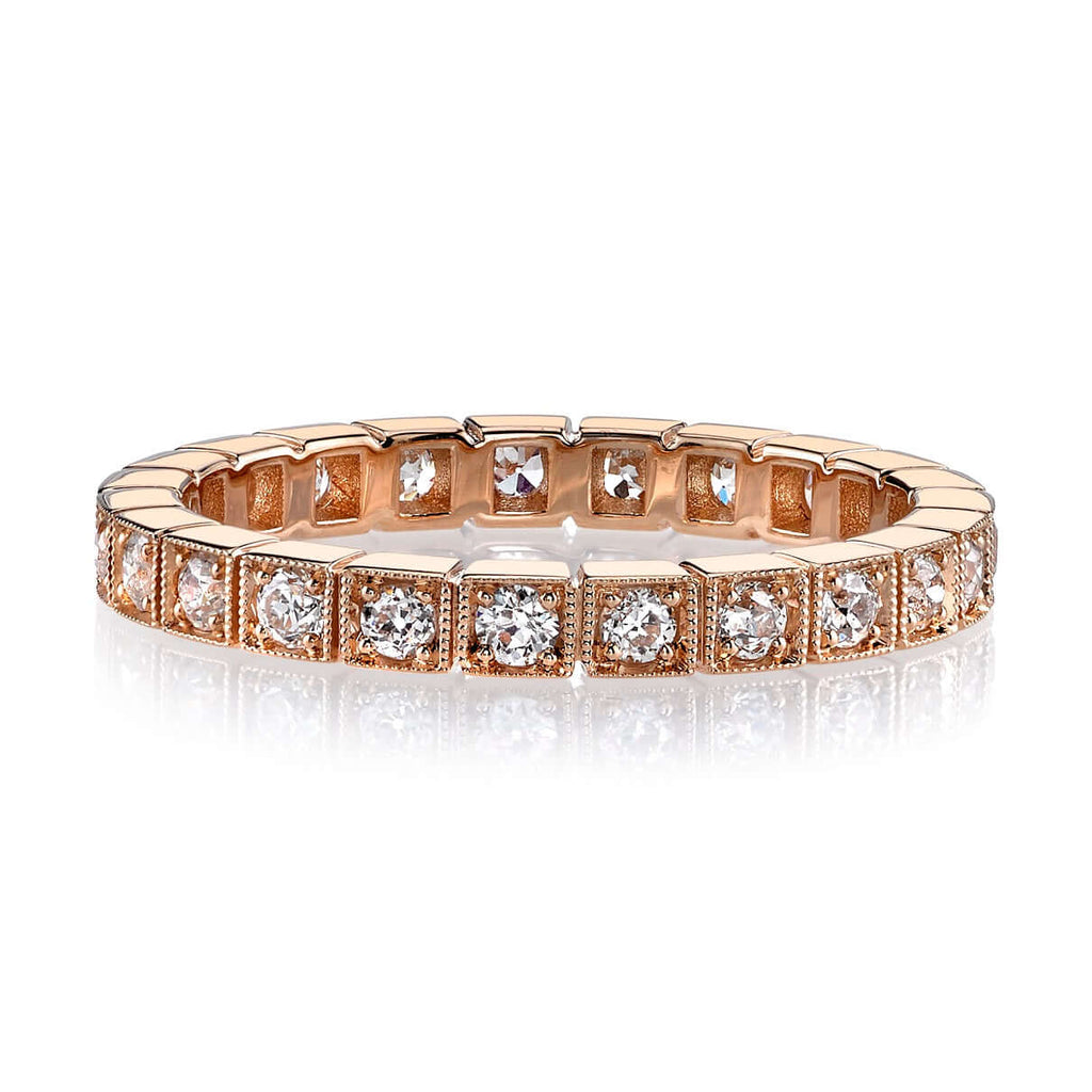 SINGLE STONE BECCA BAND | Approximately 0.75ctw G-H/VS old European cut diamonds set in a handcrafted square sectional eternity band. Approximate band width 2.5mm. Please inquire for additional customization.