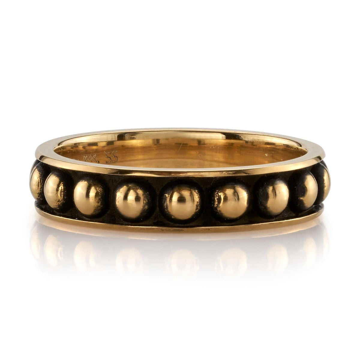 SINGLE STONE LARGE BRINLY BAND | Handcrafted oxidized 18K yellow gold beaded ladies' band. Please inquire for additional customization.