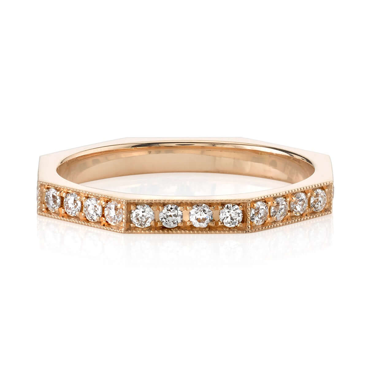 SINGLE STONE REILYN BAND | Approximately 0.65ctw old European cut diamonds set in a handcrafted octagonal sectional band Approximate band with 2.2mm. Please inquire for additional customization.