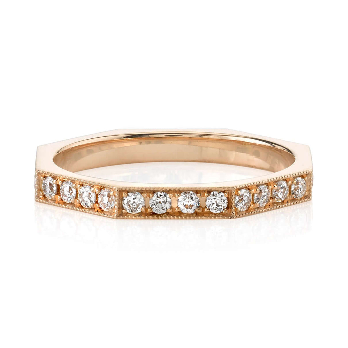 SINGLE STONE REILYN BAND | Approximately 0.65ctw old European cut diamonds set in a handcrafted octagonal sectional band Approximate band with 2.2mm. Please inquire for additional customization.