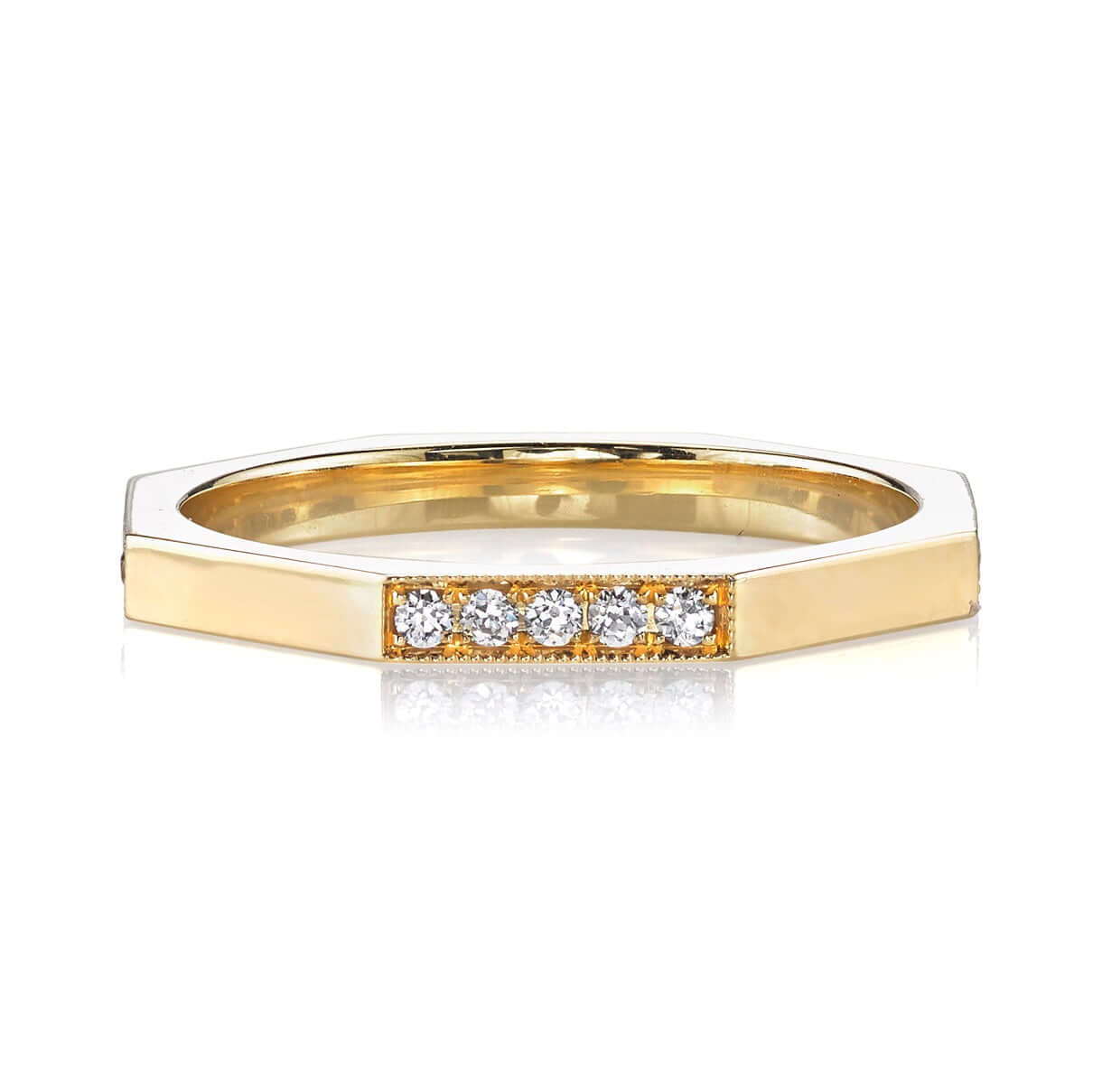 SINGLE STONE MAIA BAND | Approximately 0.20ctw old European cut diamonds set in a handcrafted sectional octagonal band. Approximate band width 2mm. Please inquire for additional customization.