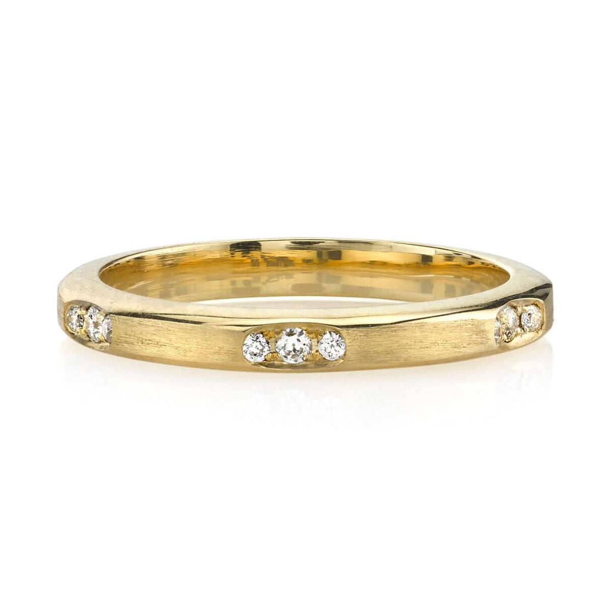 SINGLE STONE GROVER BAND | Approximately 0.15ctw G-H/VS old European cut diamonds set in a handcrafted satin finish eternity band. Approximate band width 2mm. Please inquire for additional customization.
