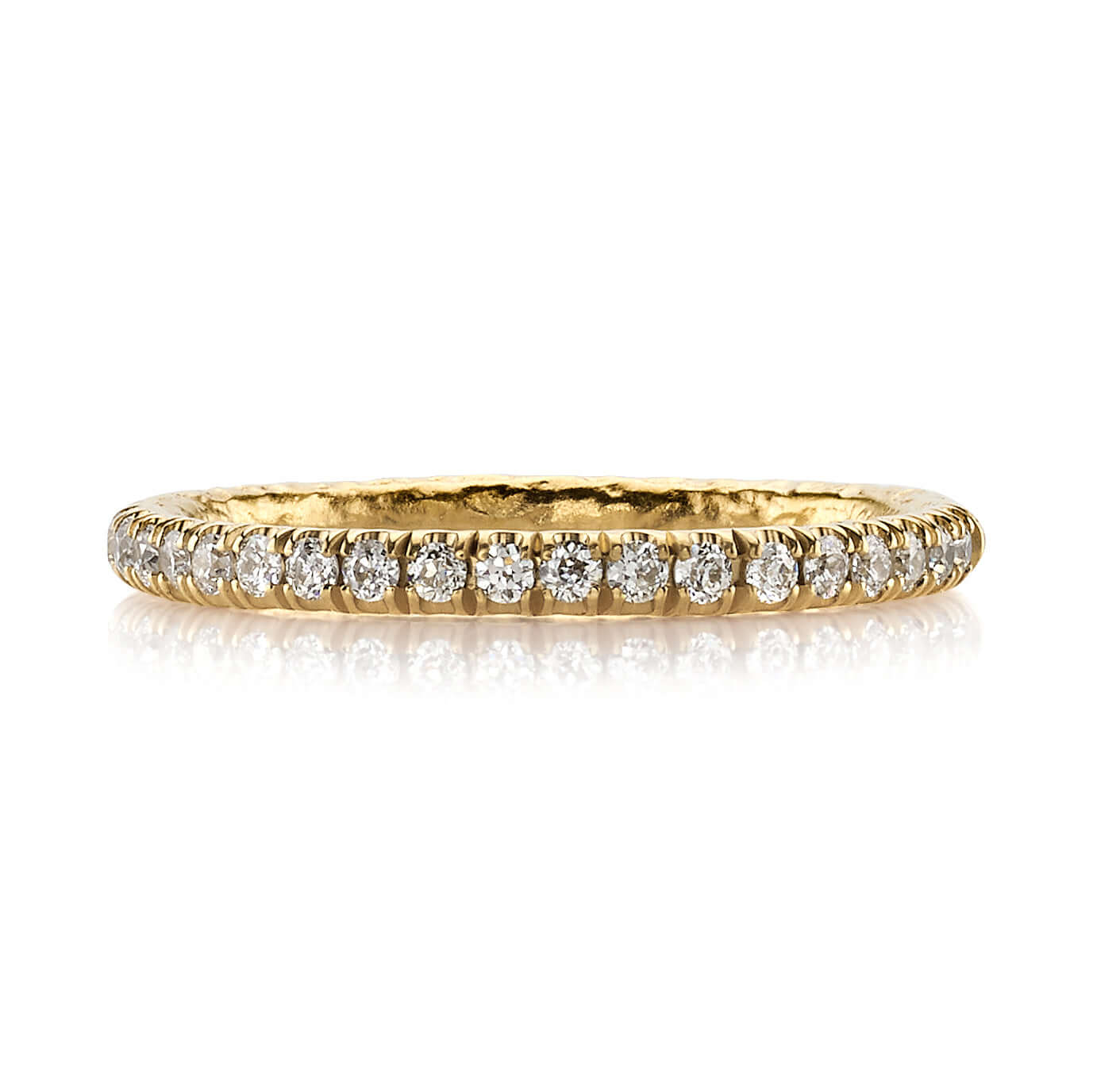 SINGLE STONE STEVIE BAND | Approximately 0.24ctw G-H/VS old European cut diamonds pave set in a handcrafted hammered 22K yellow gold half eternity band. Approximate band with 2mm. Please inquire for additional customization.