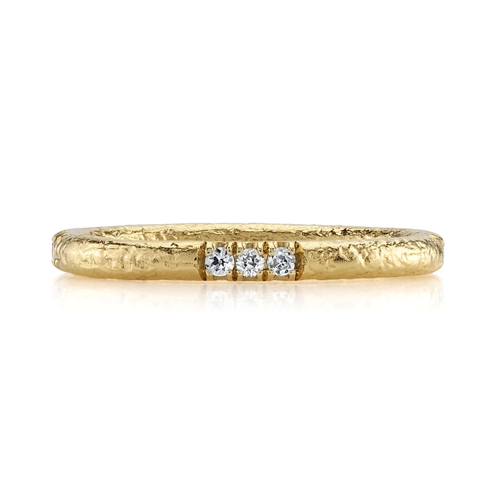 SINGLE STONE REN BAND | Approximately 0.14ctw G-H/VS old European cut diamonds set in a handcrafted hammered 22K yellow gold band. Approximate band with 2mm. Please inquire for additional customization.