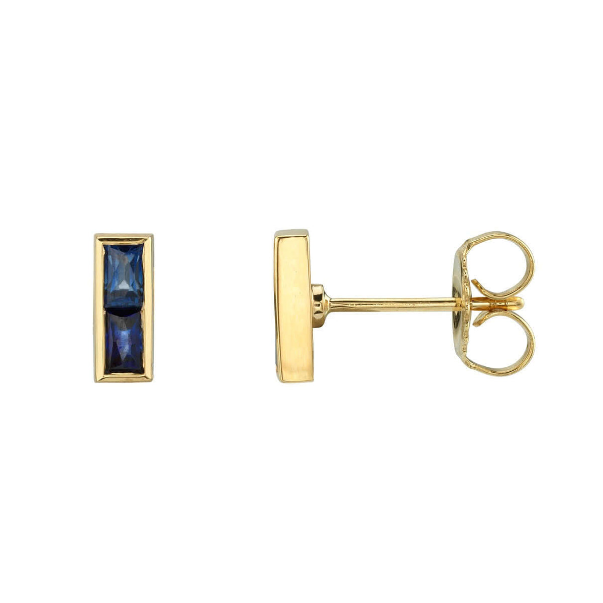 SINGLE STONE MONET STUDS WITH GEMSTONES | Earrings featuring Approximately 0.70ctw French cut gemstones set in handcrafted 18K gold bar stud earrings.