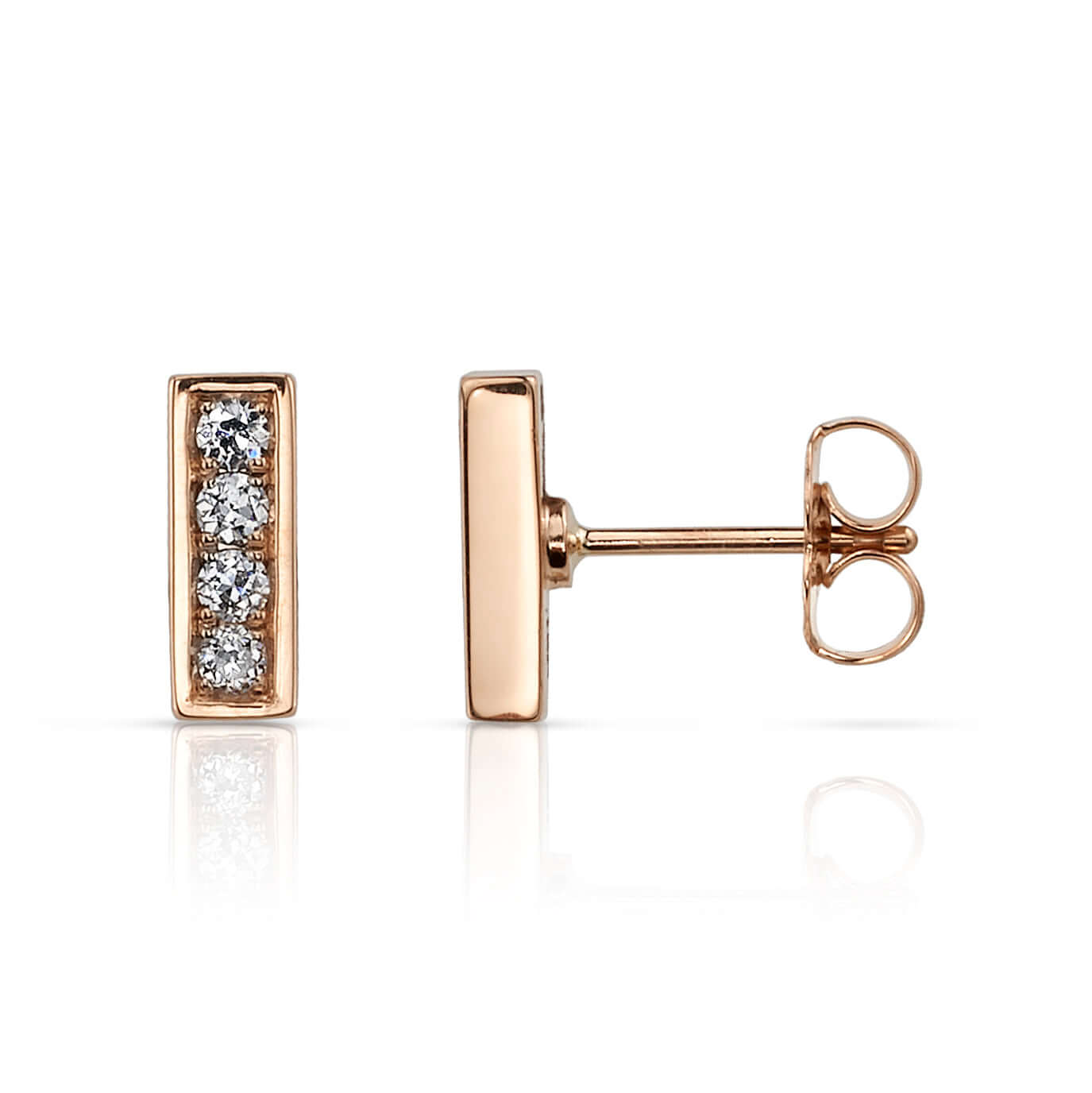 SINGLE STONE PAVE MONET STUDS | Earrings featuring Approximately 0.20ctw G-H/VS old European cut diamonds set in handcrafted bar stud earrings.