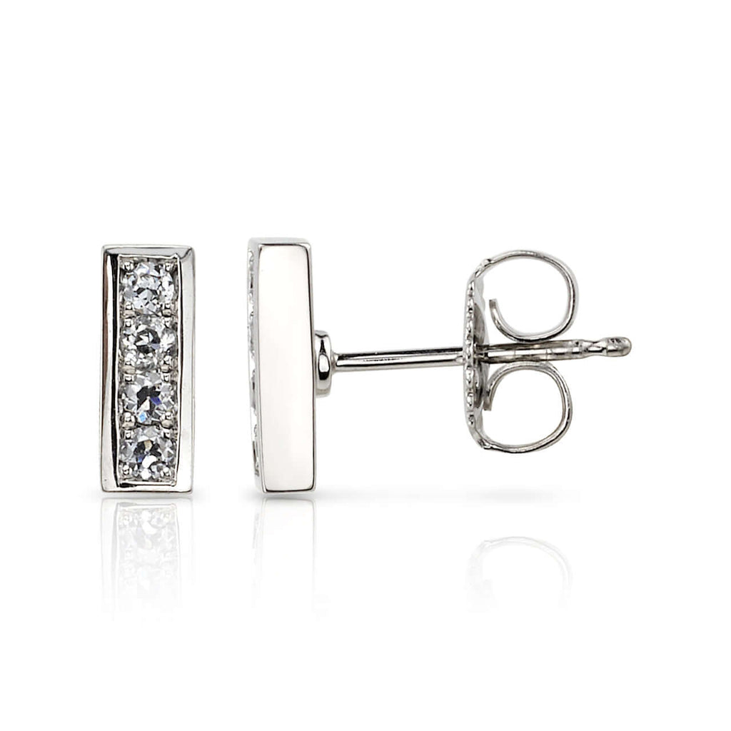 SINGLE STONE PAVE MONET STUDS | Earrings featuring Approximately 0.20ctw G-H/VS old European cut diamonds set in handcrafted bar stud earrings.