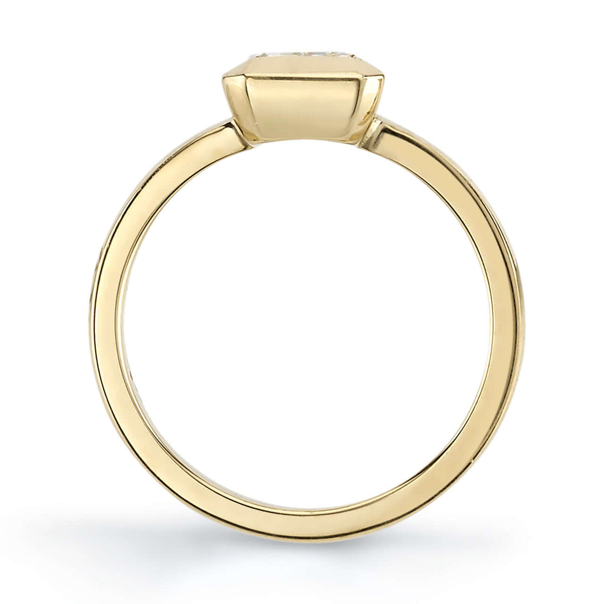SINGLE STONE BEA RING featuring 1.27ct I/VS2 GIA certified rectangular step cut diamond set in a handcrafted 18K yellow gold mounting.
