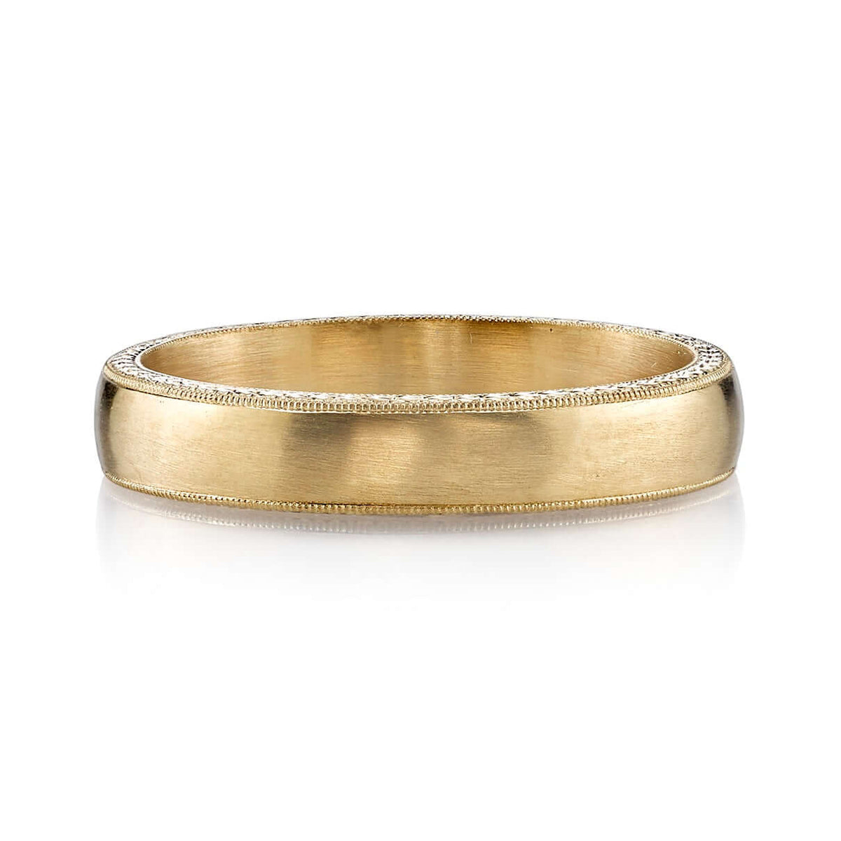 SINGLE STONE JOSEPH ENGRAVED 4MM BAND | 4mm handcrafted satin finished Men's band with engraved sidewalls. Bands available from 4mm to 6mm.